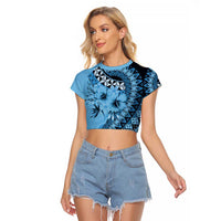Bula Fiji Raglan Cropped T Shirt Turquoise Kaivity Masi Tapa