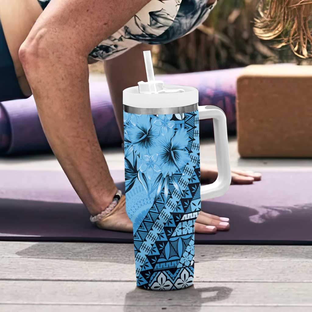 Bula Fiji Tumbler With Handle Turquoise Kaivity Masi Tapa
