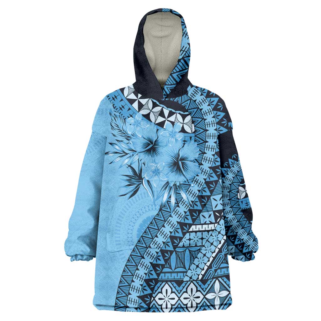 Bula Fiji Wearable Blanket Hoodie Turquoise Kaivity Masi Tapa