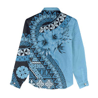 Bula Fiji Women Casual Shirt Turquoise Kaivity Masi Tapa