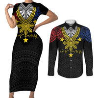Philippines Heritage Baybayin Mix Polynesian Couples Matching Short Sleeve Bodycon Dress and Long Sleeve Button Shirt