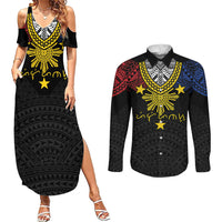 Philippines Heritage Baybayin Mix Polynesian Couples Matching Summer Maxi Dress and Long Sleeve Button Shirt