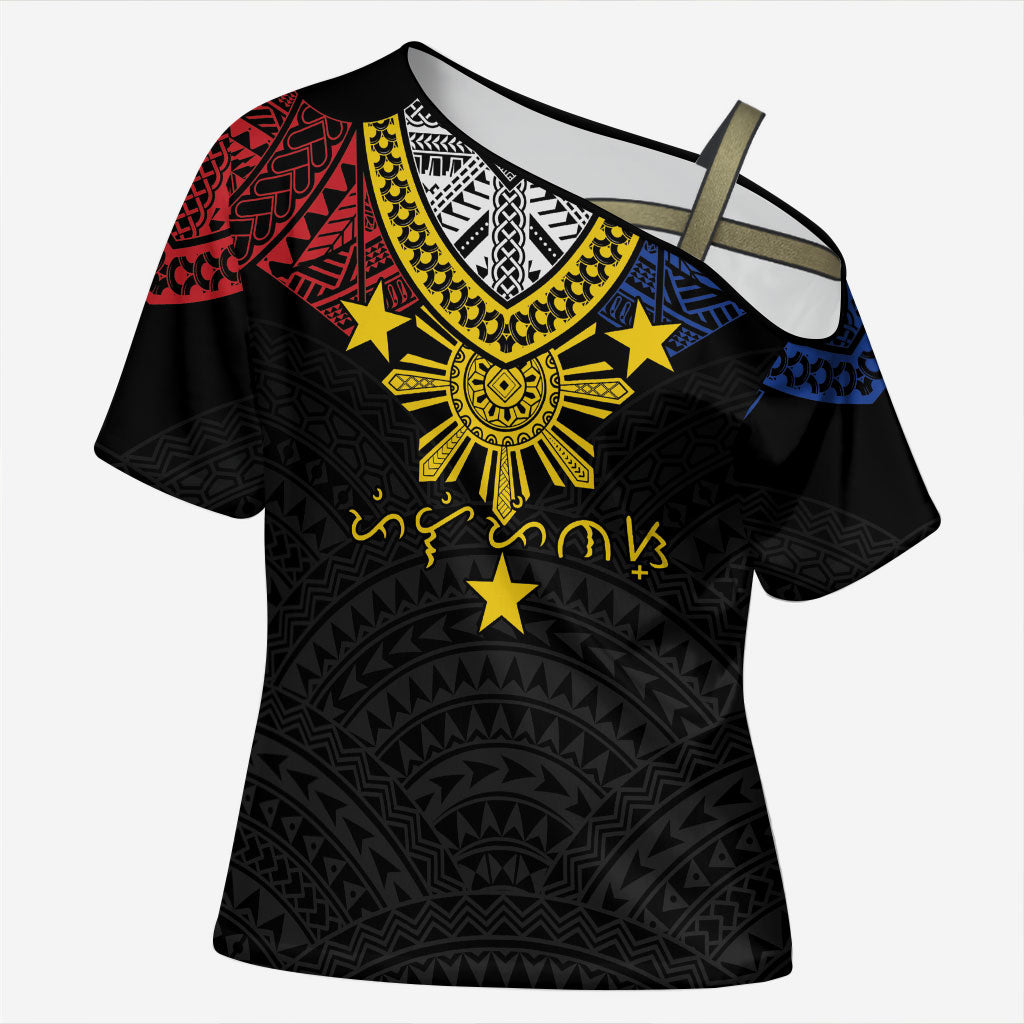 Philippines Heritage Baybayin Mix Polynesian Cross Shoulder Shirt