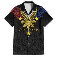 Philippines Heritage Baybayin Mix Polynesian Family Matching Off The Shoulder Long Sleeve Dress and Hawaiian Shirt LT7 Dad's Shirt - Short Sleeve Black - Polynesian Pride