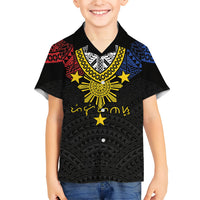 Philippines Heritage Baybayin Mix Polynesian Family Matching Off The Shoulder Long Sleeve Dress and Hawaiian Shirt LT7 Son's Shirt Black - Polynesian Pride