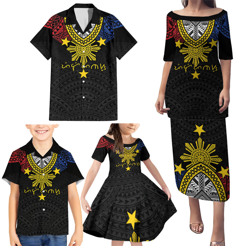 Philippines Heritage Baybayin Mix Polynesian Family Matching Puletasi and Hawaiian Shirt