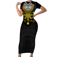 Philippines Heritage Baybayin Mix Polynesian Family Matching Short Sleeve Bodycon Dress and Hawaiian Shirt LT7 Mom's Dress Black - Polynesian Pride