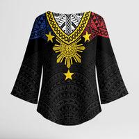 Philippines Heritage Baybayin Mix Polynesian Kimono Sleeve Blouse