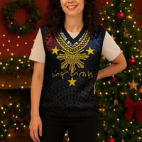 Philippines Heritage Baybayin Mix Polynesian Christmas Knitted V-Neck Vest LT7 - Polynesian Pride
