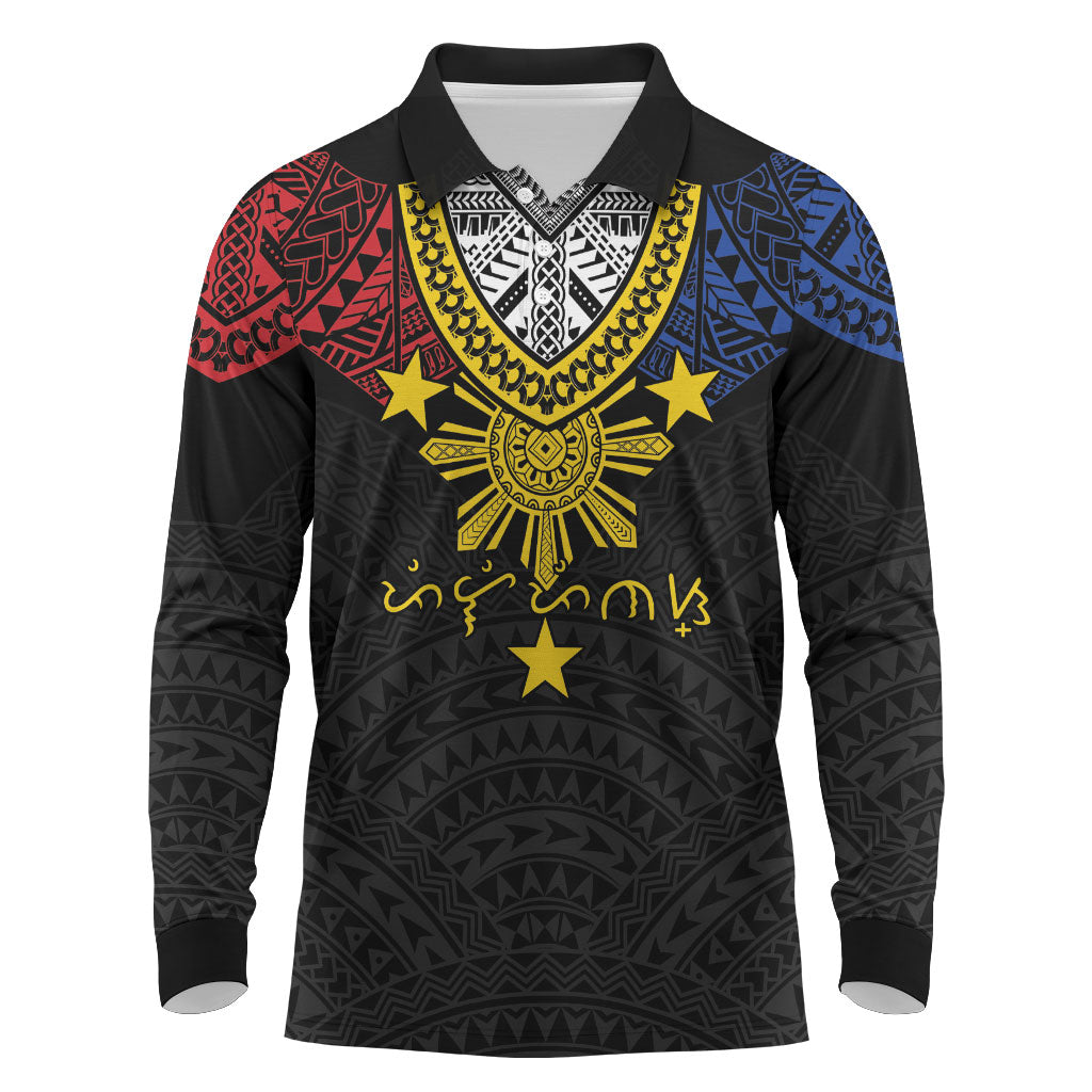 Philippines Heritage Baybayin Mix Polynesian Long Sleeve Polo Shirt