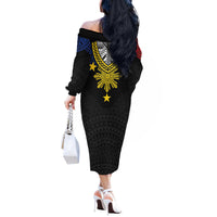 Philippines Heritage Baybayin Mix Polynesian Off The Shoulder Long Sleeve Dress