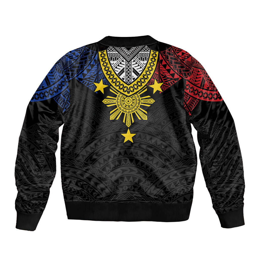 Philippines Heritage Baybayin Mix Polynesian Sleeve Zip Bomber Jacket
