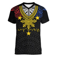 Philippines Heritage Baybayin Mix Polynesian Women V-Neck T-Shirt