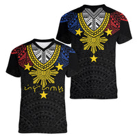 Philippines Heritage Baybayin Mix Polynesian Women V-Neck T-Shirt