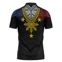 Philippines Heritage Baybayin Mix Polynesian Zipper Polo Shirt