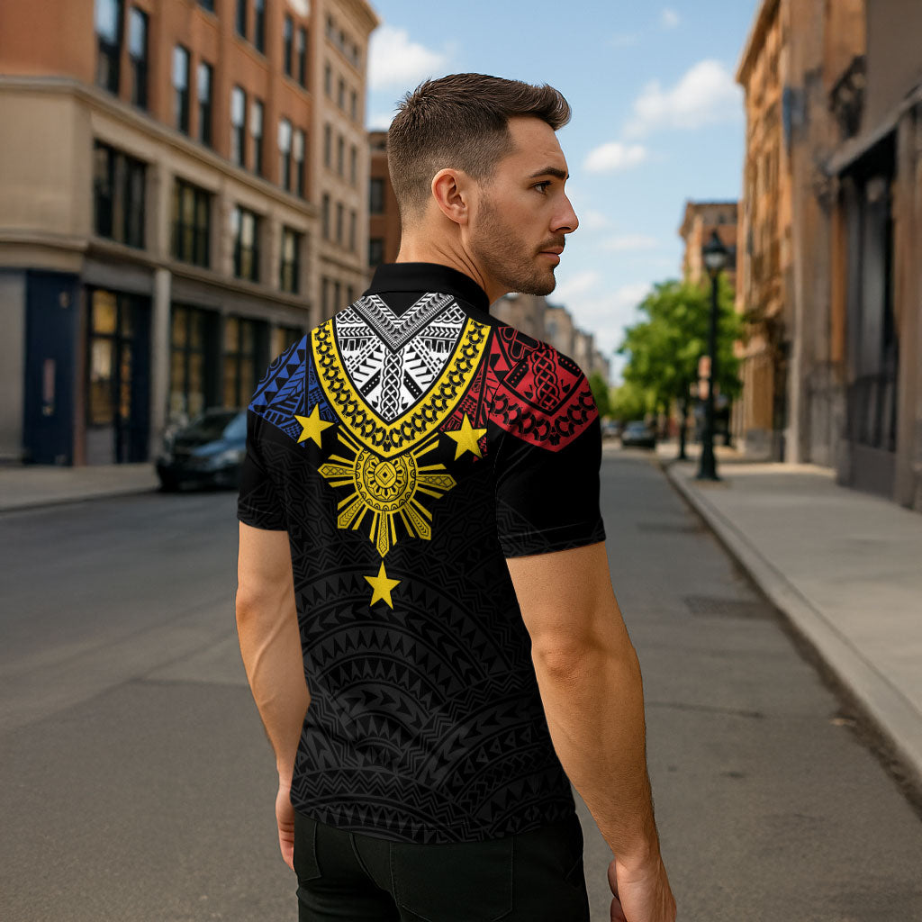 Philippines Heritage Baybayin Mix Polynesian Zipper Polo Shirt