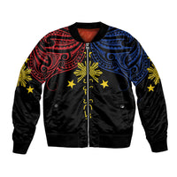 Philippines Heritage Personalized Bomber Jacket Baybayin Philipinas Sun