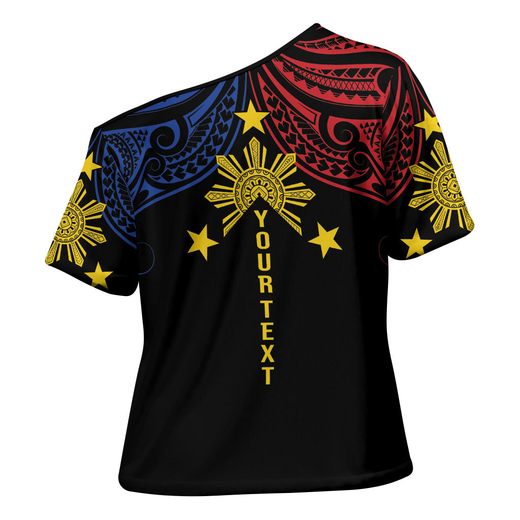 Philippines Heritage Personalized Cross Shoulder Shirt Baybayin Philipinas Sun