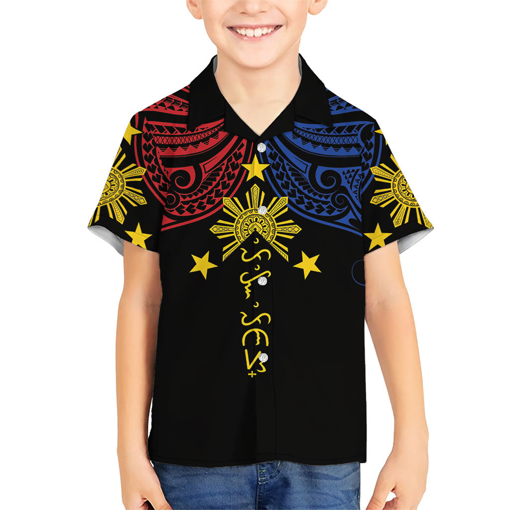 Philippines Heritage Personalized Family Matching Short Sleeve Bodycon Dress and Hawaiian Shirt Baybayin Philipinas Sun LT7 Son's Shirt Black - Polynesian Pride