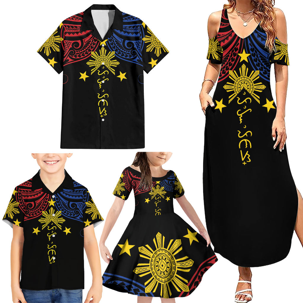 Philippines Heritage Personalized Family Matching Summer Maxi Dress and Hawaiian Shirt Baybayin Philipinas Sun LT7 - Polynesian Pride