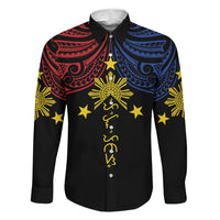 Philippines Heritage Personalized Family Matching Summer Maxi Dress and Hawaiian Shirt Baybayin Philipinas Sun LT7 Dad's Shirt - Long Sleeve Black - Polynesian Pride