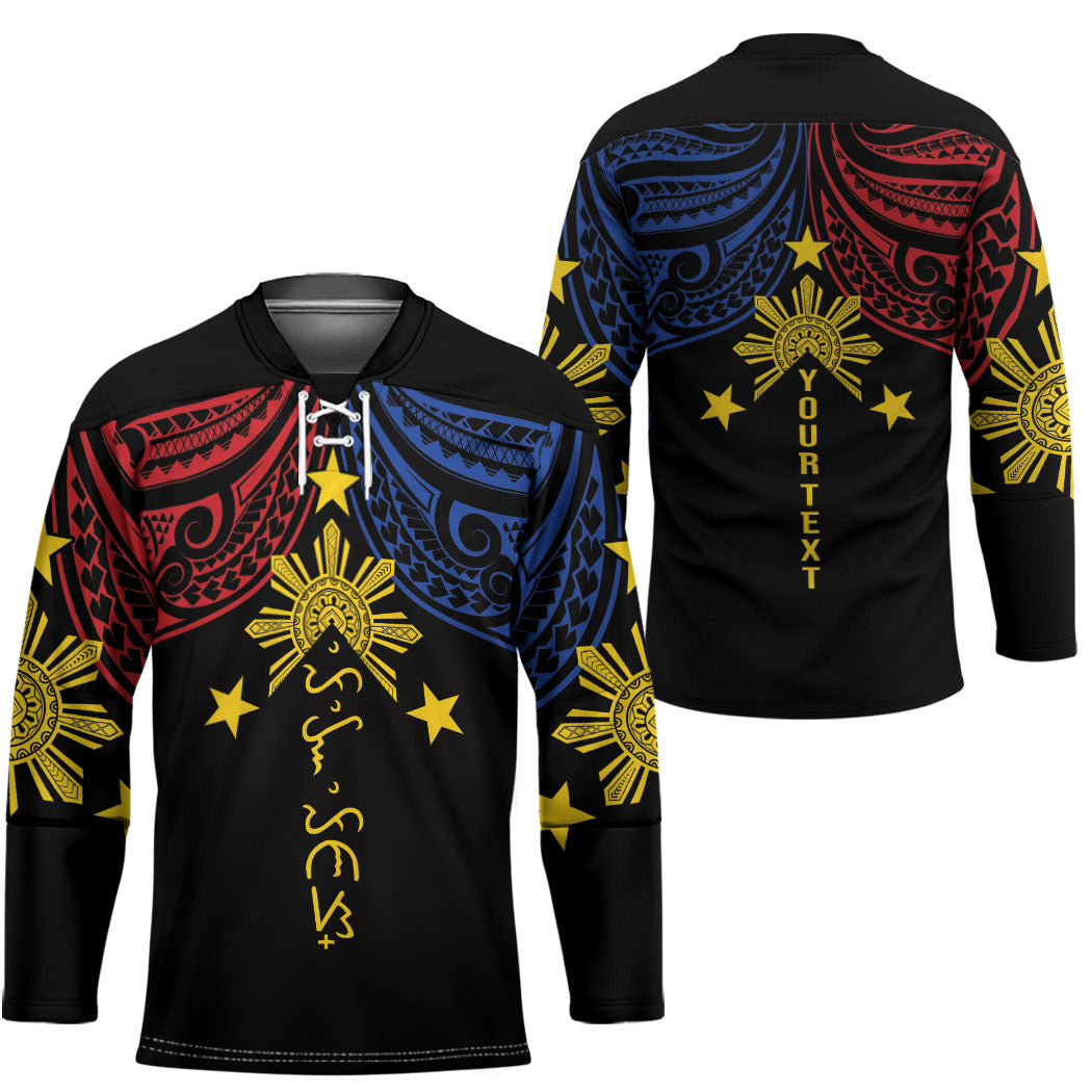 Philippines Heritage Personalized Hockey Jersey Baybayin Philipinas Sun