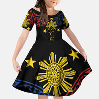 Philippines Heritage Personalized Kid Short Sleeve Dress Baybayin Philipinas Sun