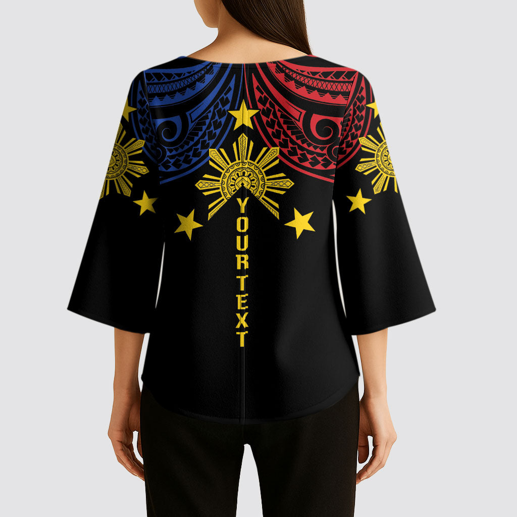 Philippines Heritage Personalized Kimono Sleeve Blouse Baybayin Philipinas Sun