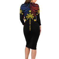Philippines Heritage Personalized Long Sleeve Bodycon Dress Baybayin Philipinas Sun