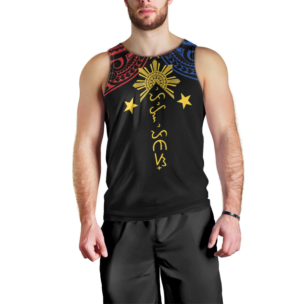 Philippines Heritage Personalized Men Tank Top Baybayin Philipinas Sun