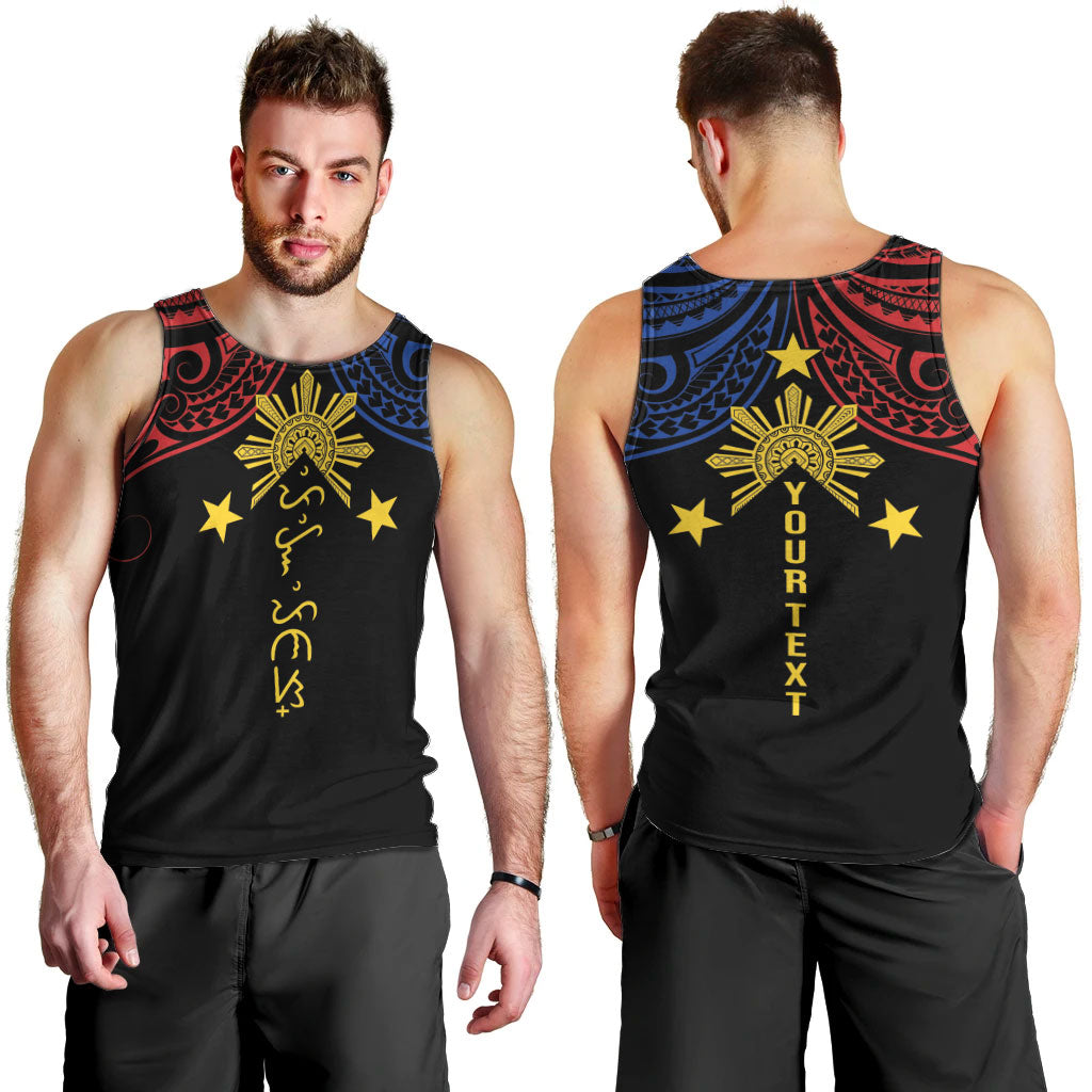 Philippines Heritage Personalized Men Tank Top Baybayin Philipinas Sun