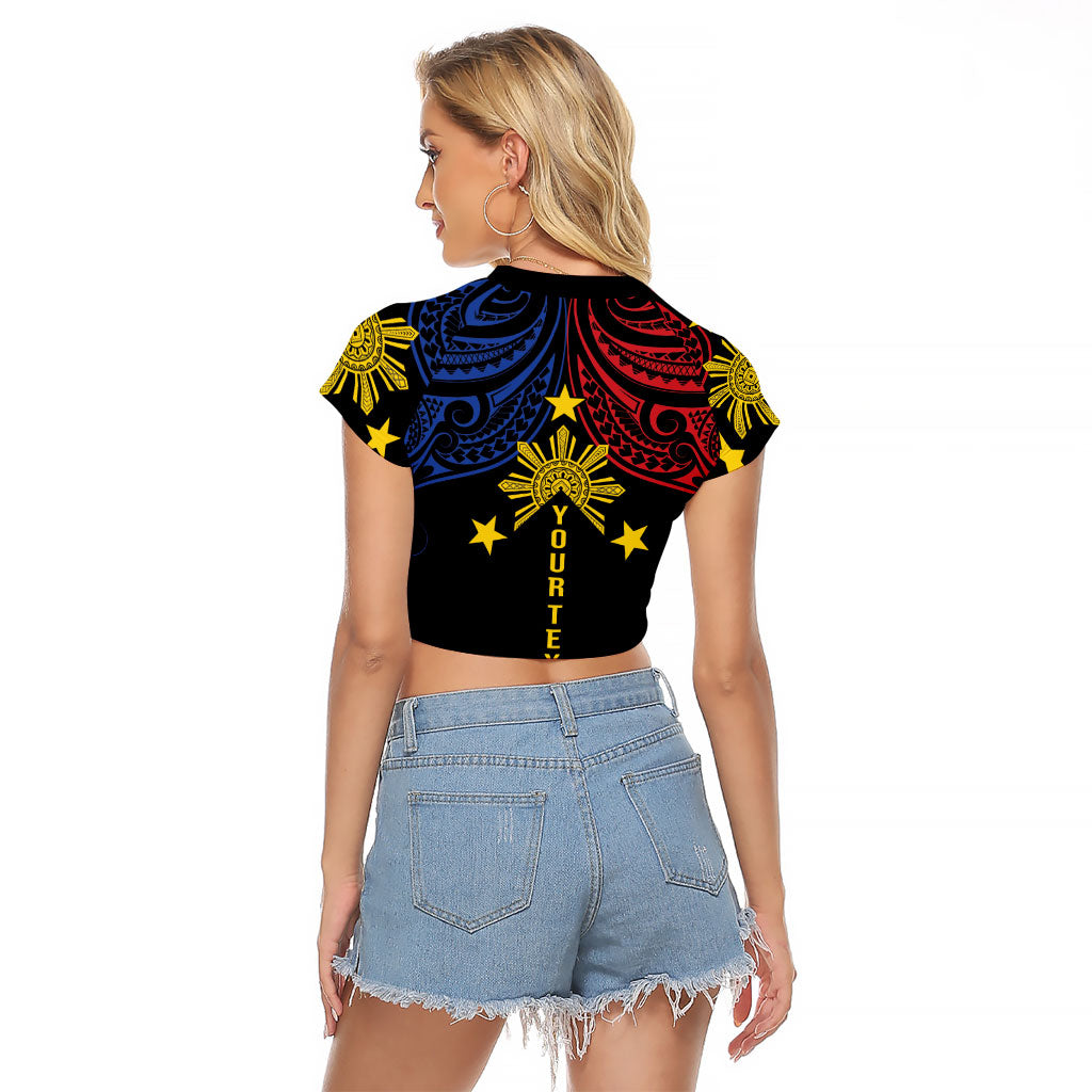Philippines Heritage Personalized Raglan Cropped T Shirt Baybayin Philipinas Sun