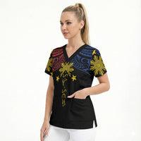 Philippines Heritage Personalized Scrub Top Baybayin Philipinas Sun