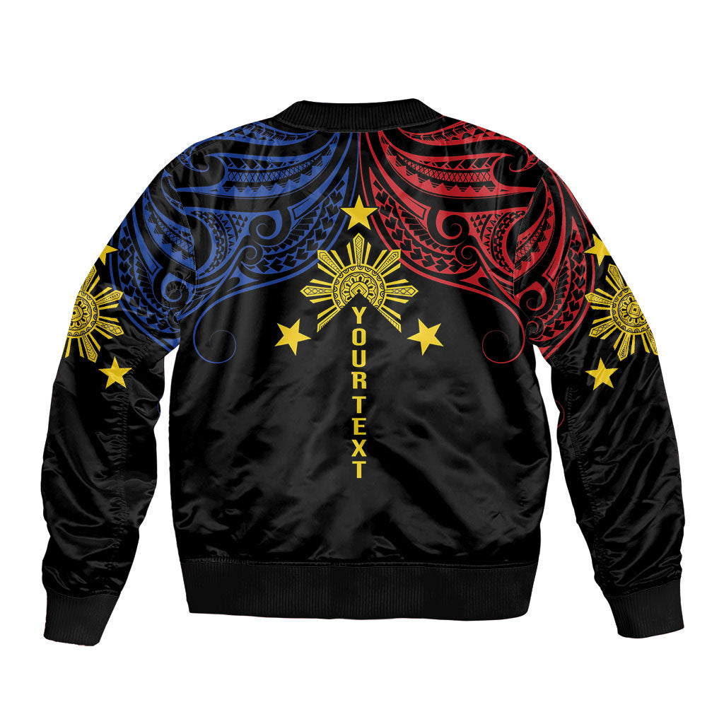 Philippines Heritage Personalized Sleeve Zip Bomber Jacket Baybayin Philipinas Sun