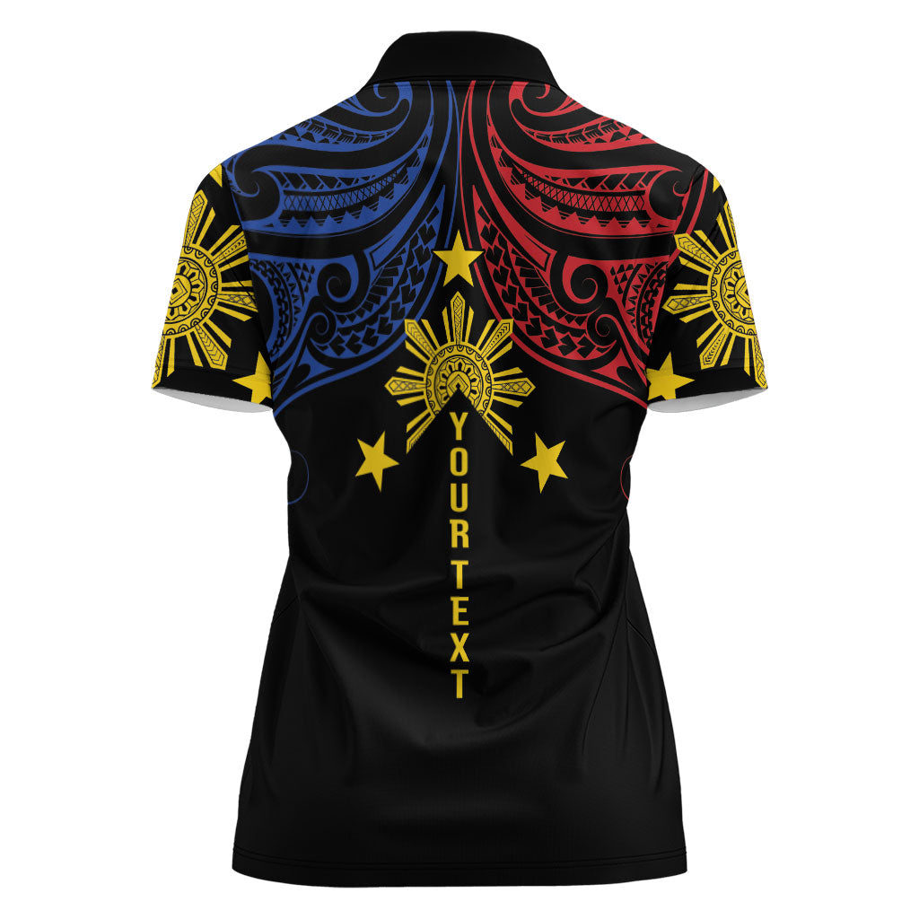 Philippines Heritage Personalized Women Polo Shirt Baybayin Philipinas Sun