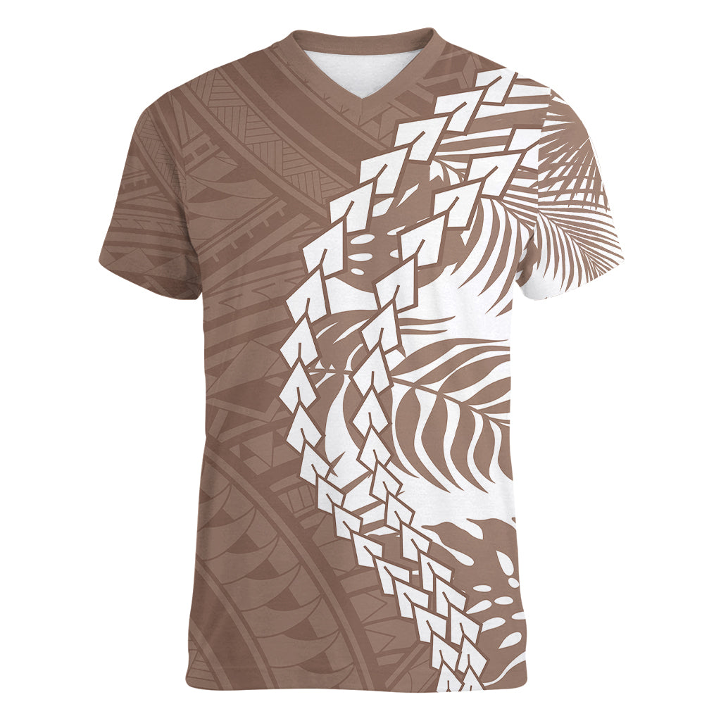 Polynesian Pride Women V Neck T Shirt Polynesia Tribal - Tropical Brown LT7 Female Brown - Polynesian Pride