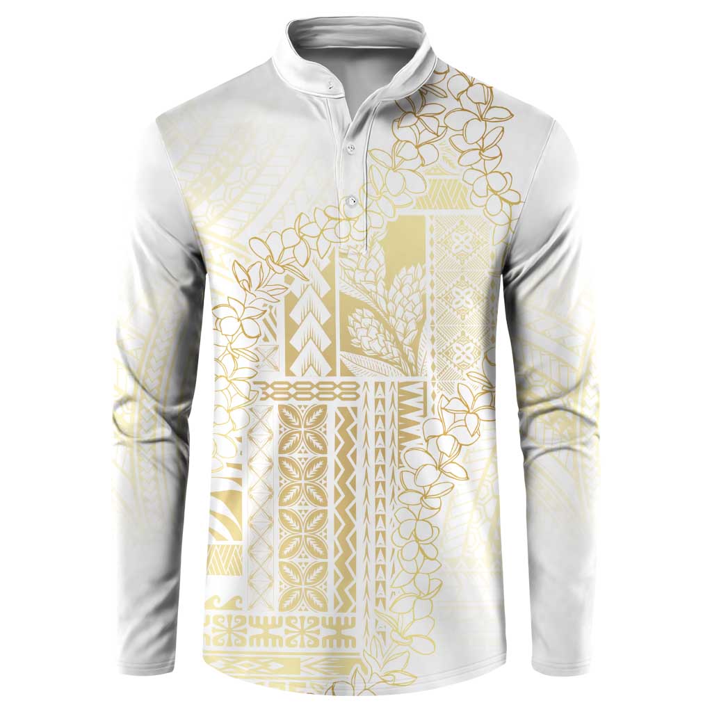 Samoa Lotu Tamaiti Mamanu Siapo Button Sweatshirt Golden Plumeria - Polynesian Pride