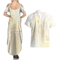 Samoa Lotu Tamaiti Mamanu Siapo Couples Matching Summer Maxi Dress and Hawaiian Shirt Golden Plumeria LT7 - Polynesian Pride