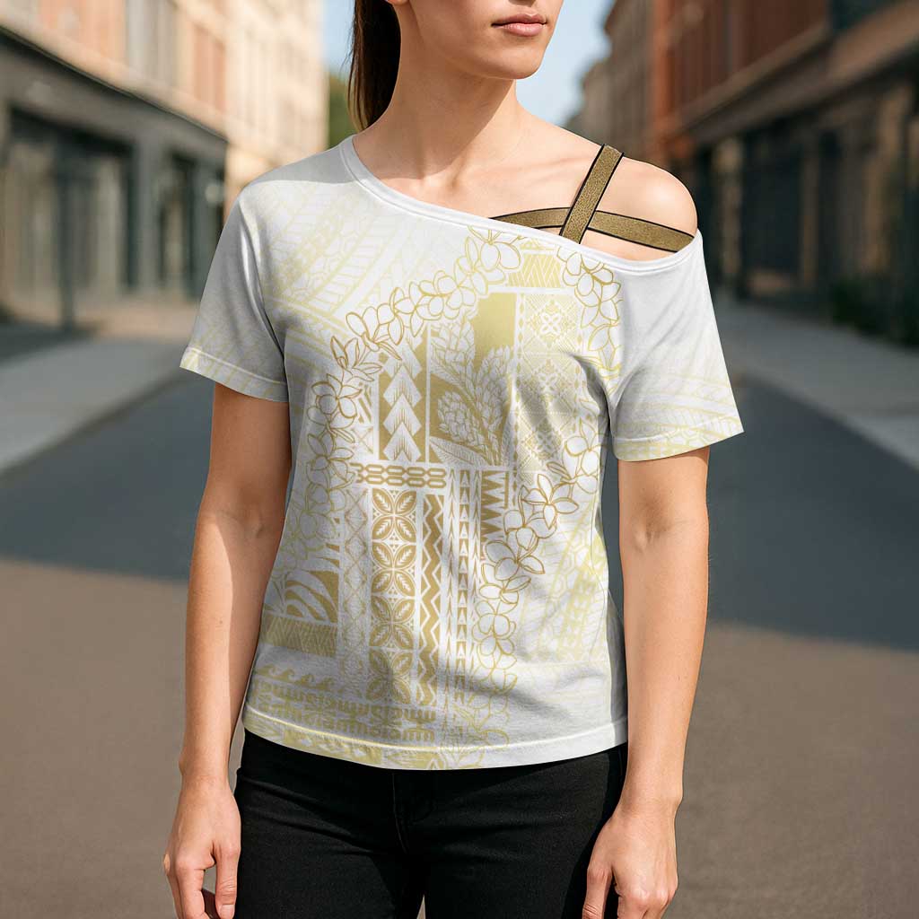 Samoa Lotu Tamaiti Mamanu Siapo Cross Shoulder Shirt Golden Plumeria - Polynesian Pride