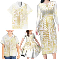 Samoa Lotu Tamaiti Mamanu Siapo Family Matching Long Sleeve Bodycon Dress and Hawaiian Shirt Golden Plumeria LT7 - Polynesian Pride