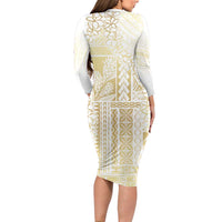 Samoa Lotu Tamaiti Mamanu Siapo Family Matching Long Sleeve Bodycon Dress and Hawaiian Shirt Golden Plumeria LT7 - Polynesian Pride