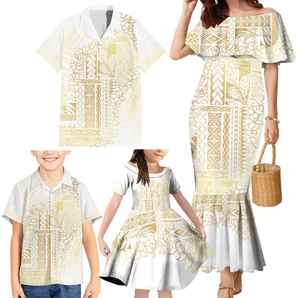 Samoa Lotu Tamaiti Mamanu Siapo Family Matching Mermaid Dress and Hawaiian Shirt Golden Plumeria LT7 - Polynesian Pride