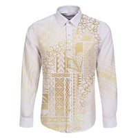 Samoa Lotu Tamaiti Mamanu Siapo Family Matching Mermaid Dress and Hawaiian Shirt Golden Plumeria LT7 Dad's Shirt - Long Sleeve Gold - Polynesian Pride