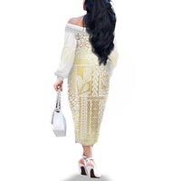 Samoa Lotu Tamaiti Mamanu Siapo Family Matching Off The Shoulder Long Sleeve Dress and Hawaiian Shirt Golden Plumeria LT7 - Polynesian Pride