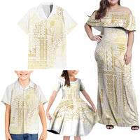 Samoa Lotu Tamaiti Mamanu Siapo Family Matching Off Shoulder Maxi Dress and Hawaiian Shirt Golden Plumeria LT7 - Polynesian Pride