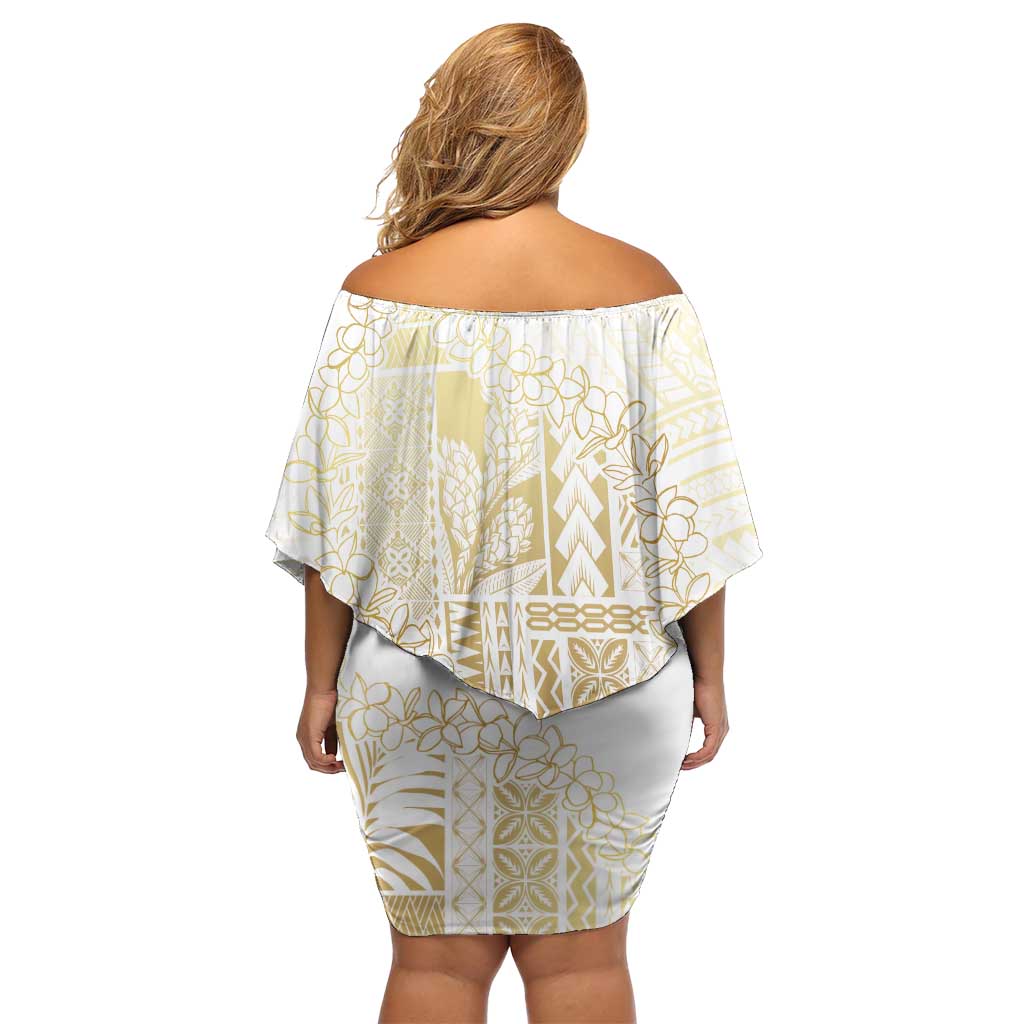 Samoa Lotu Tamaiti Mamanu Siapo Family Matching Off Shoulder Short Dress and Hawaiian Shirt Golden Plumeria LT7 - Polynesian Pride
