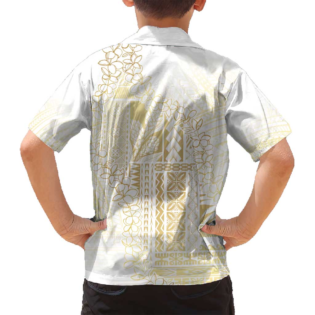 Samoa Lotu Tamaiti Mamanu Siapo Family Matching Puletasi and Hawaiian Shirt Golden Plumeria LT7 - Polynesian Pride