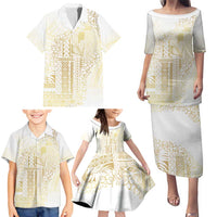 Samoa Lotu Tamaiti Mamanu Siapo Family Matching Puletasi and Hawaiian Shirt Golden Plumeria LT7 - Polynesian Pride