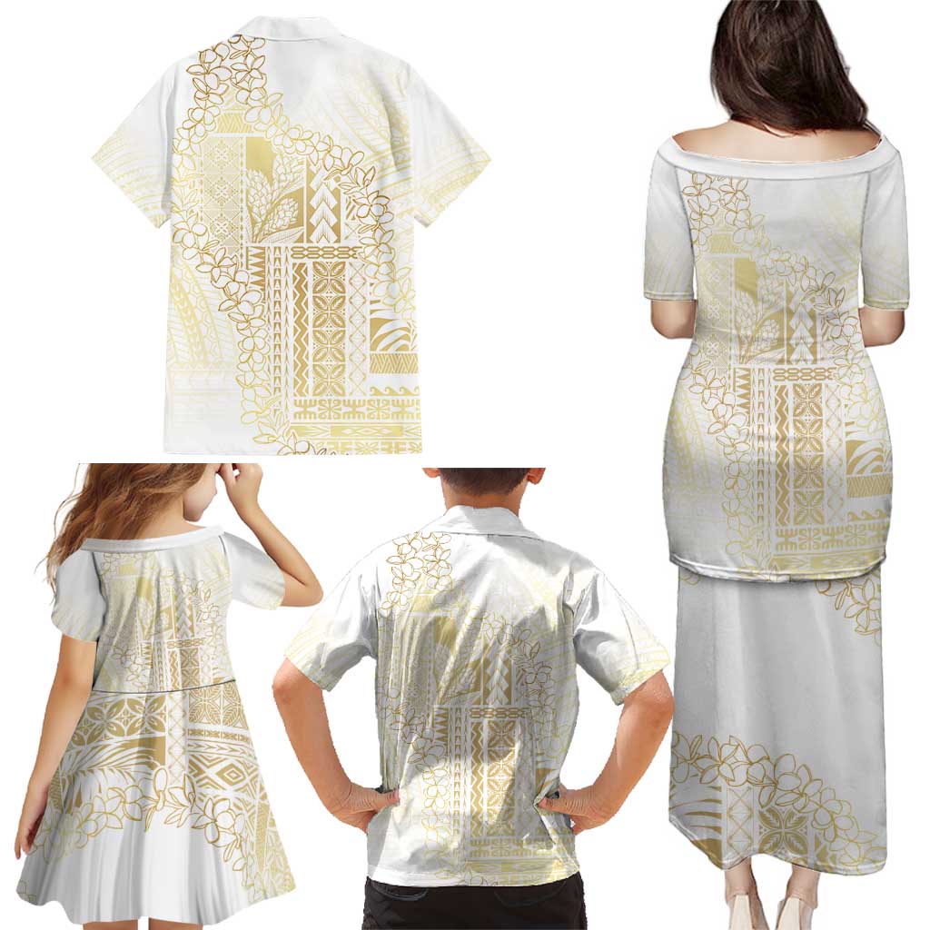 Samoa Lotu Tamaiti Mamanu Siapo Family Matching Puletasi and Hawaiian Shirt Golden Plumeria LT7 - Polynesian Pride