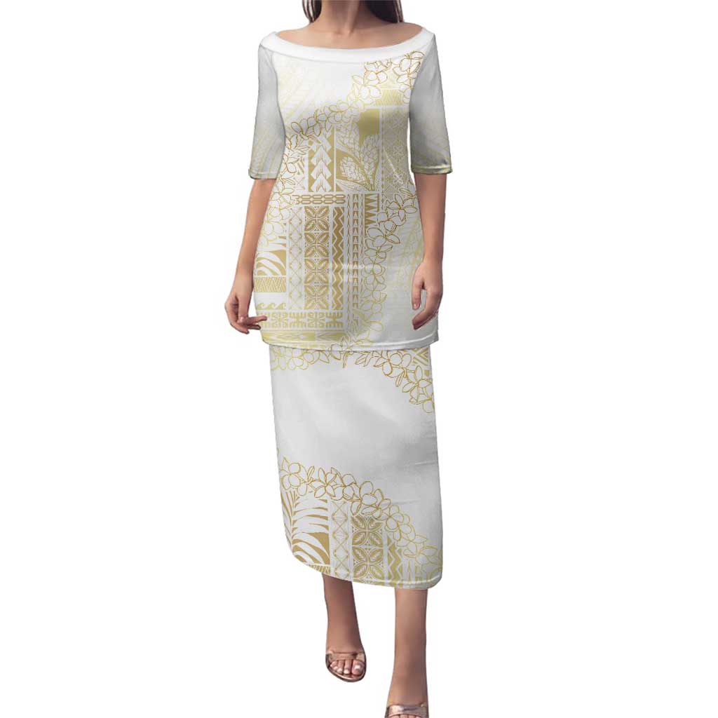 Samoa Lotu Tamaiti Mamanu Siapo Family Matching Puletasi and Hawaiian Shirt Golden Plumeria LT7 Mom's Dress Gold - Polynesian Pride